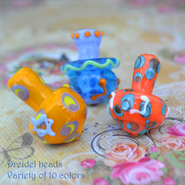 Hanukkad Glass Dreidel Beads, set of 3. handmade in Jerusalem