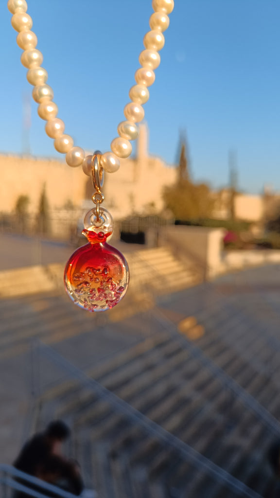 Pomegranate glass pendant, charm – a symbol of fertility and abundance