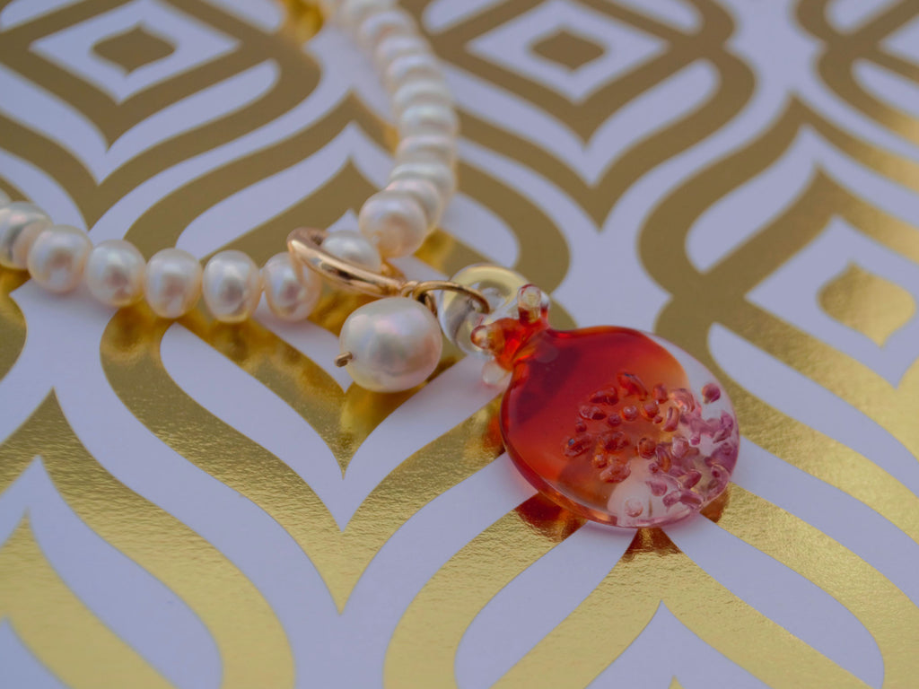 Pomegranate glass pendant, charm – a symbol of fertility and abundance