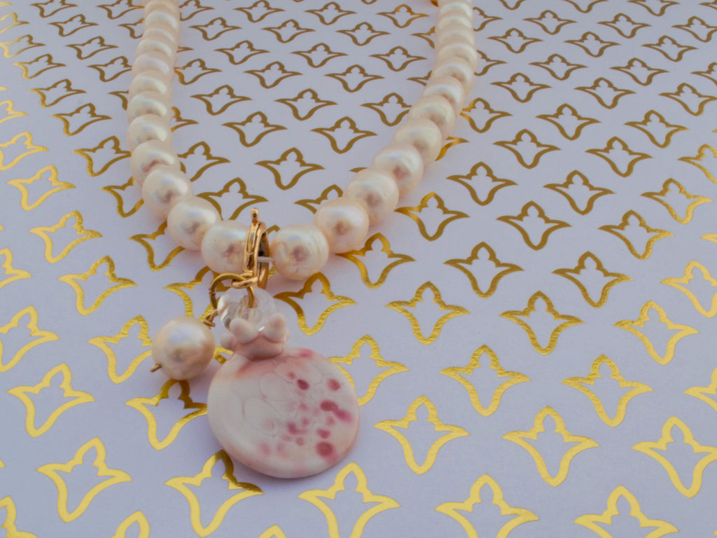 Pink pomegranate glass pendant, charm – a symbol of fertility and abundance