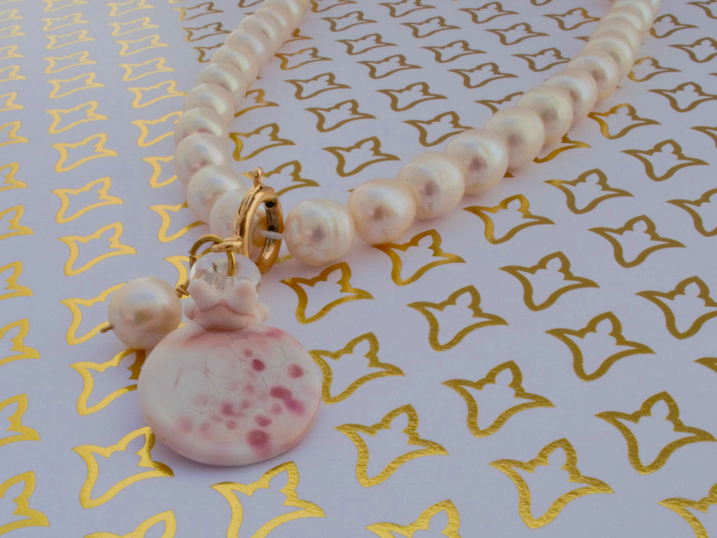 Pink pomegranate glass pendant, charm – a symbol of fertility and abundance