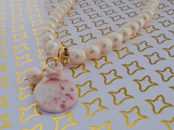 Pink pomegranate glass pendant, charm – a symbol of fertility and abundance