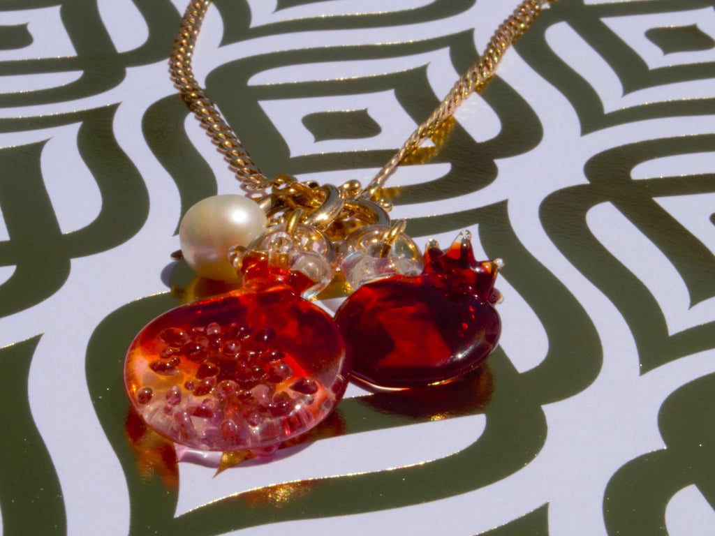 Pomegranate glass pendant, charm – a symbol of fertility and abundance