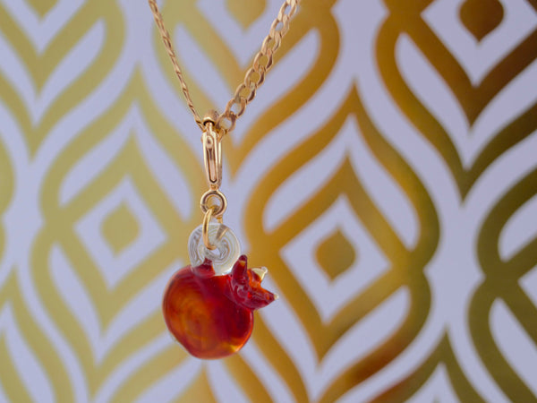 Mini pomegranate glass pendant, charm – a symbol of fertility and abundance