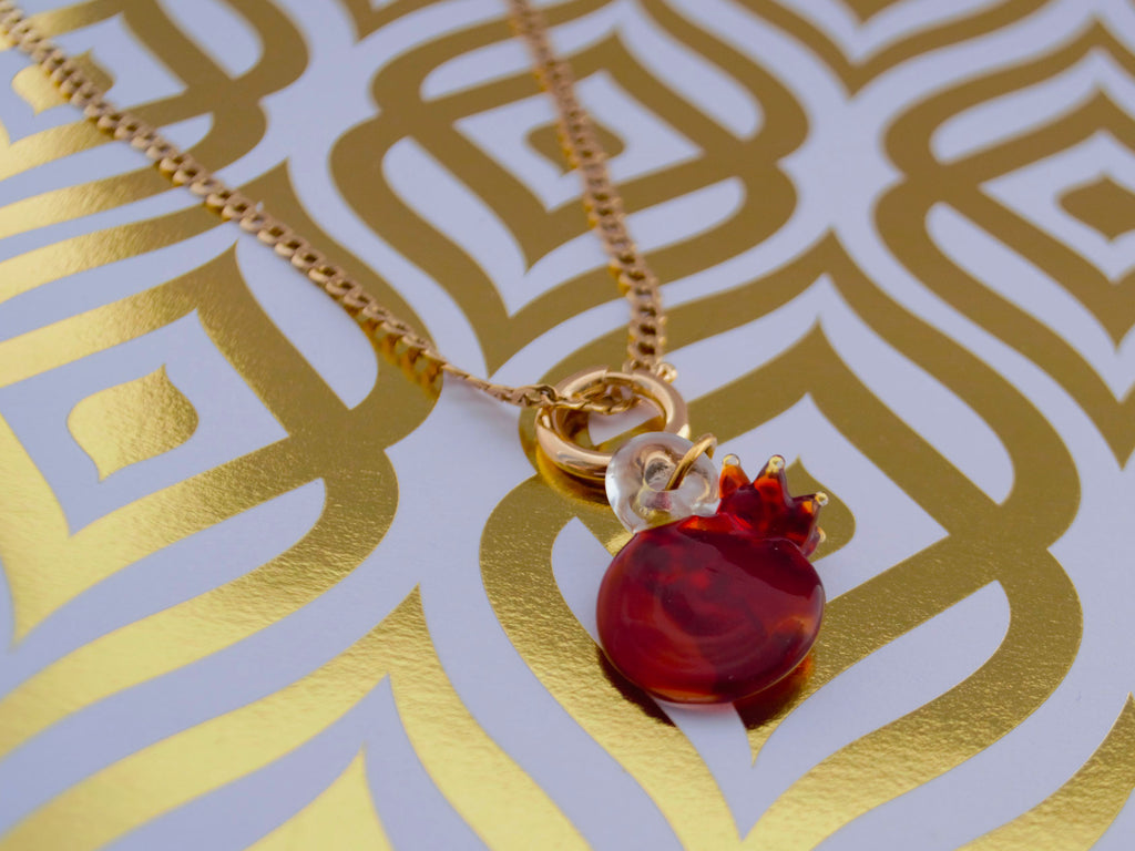 Mini pomegranate glass pendant, charm – a symbol of fertility and abundance