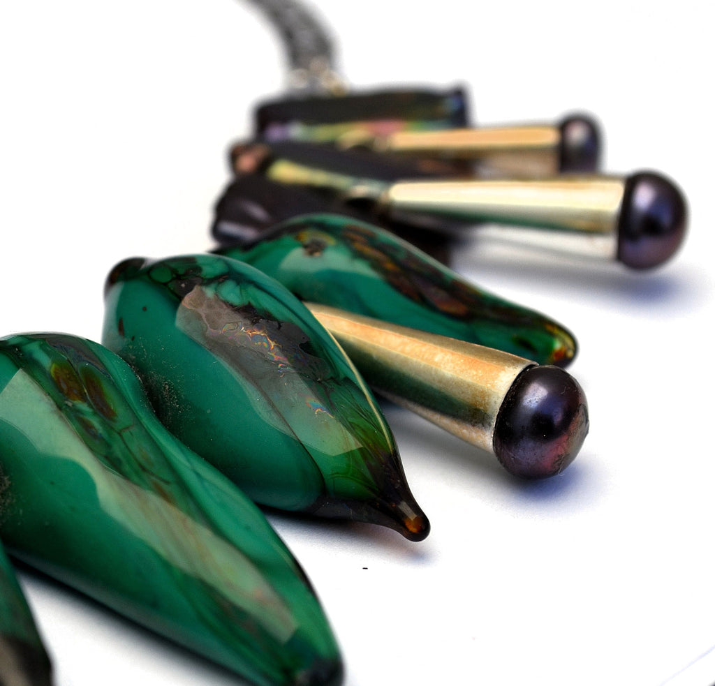 Moonlight serenade. Murano handmade glass art with pearls and silver parts.