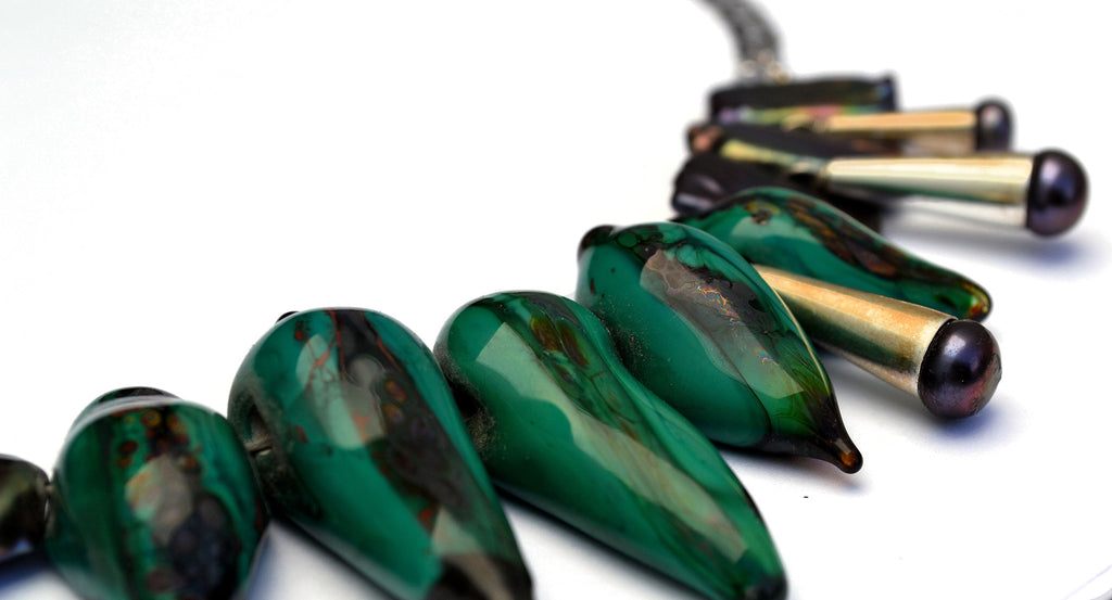 Moonlight serenade. Murano handmade glass art with pearls and silver parts.