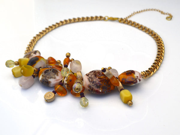 Amber glass art statement necklace