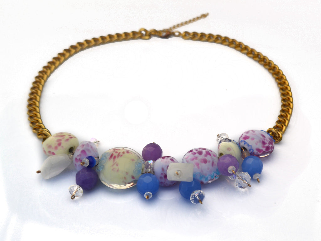 Bright glass art statement necklace