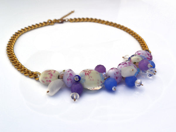 Bright glass art statement necklace