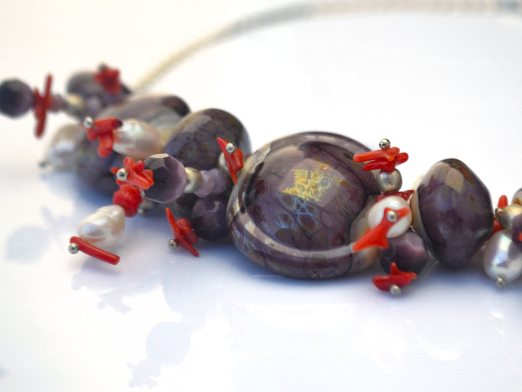 Purple glass art statement necklace