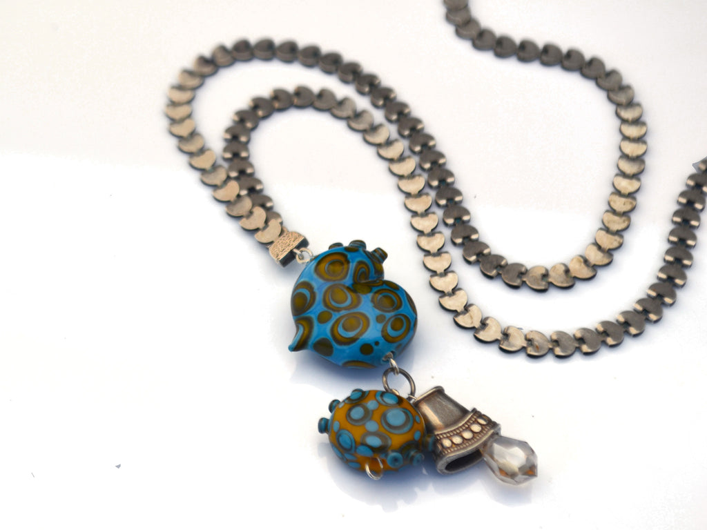 Turquoise polka dot heart charm necklace
