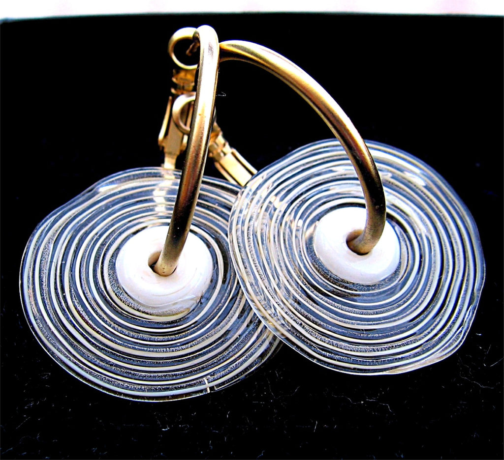 HOOPLA.  A pair of glass hoop earrings