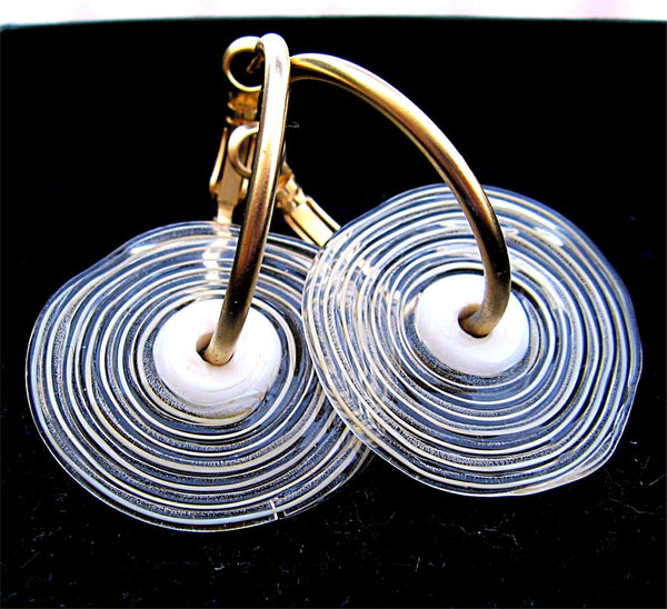 HOOPLA.  A pair of glass hoop earrings