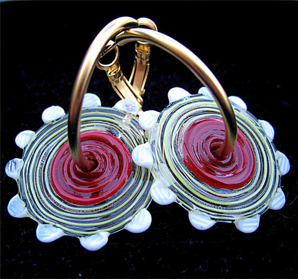 HOOPLA.  A pair of glass hoop earrings